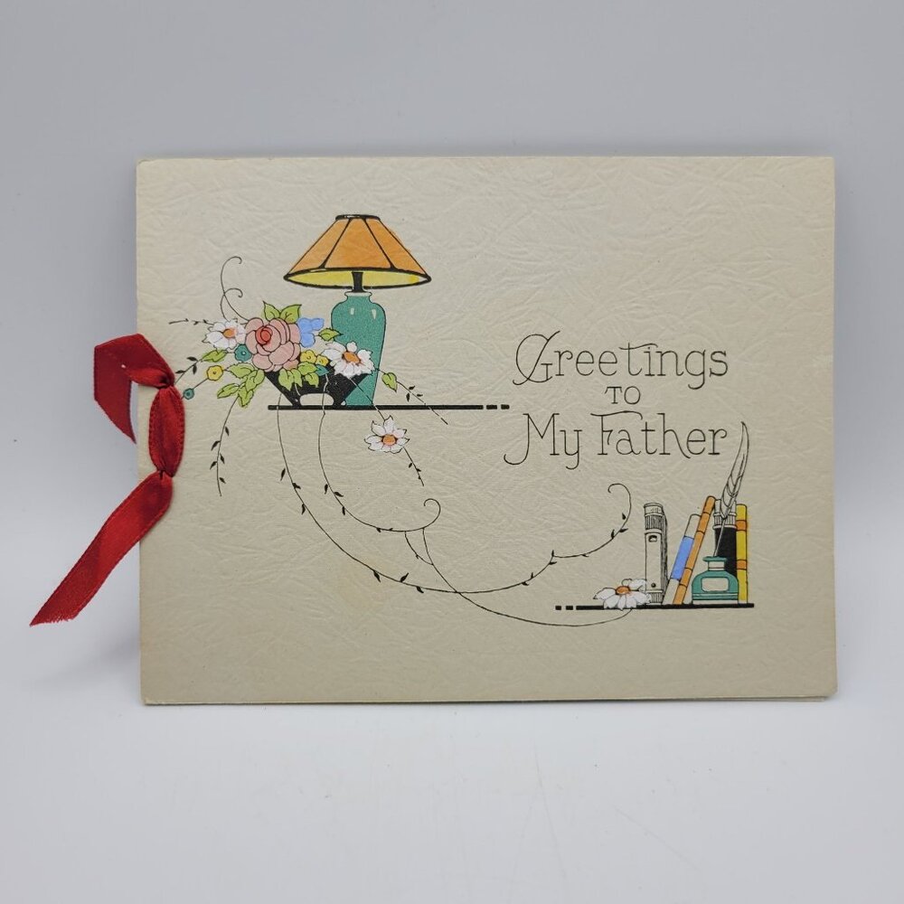 Vintage "Greetings To My Father" Card With Red Ribbon Accent